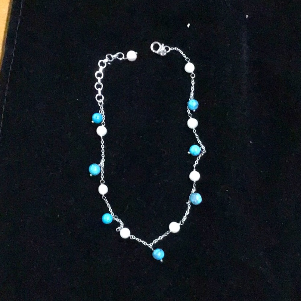 Turquoise and pearl ankle bracelet